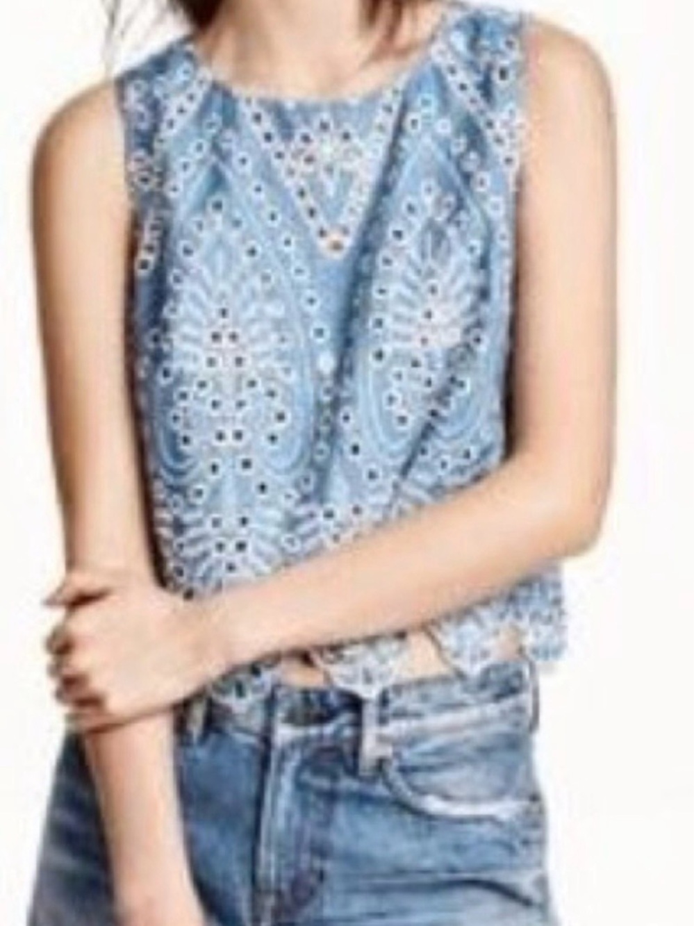 Blue Eyelet Embroidered Tank Top - Picture 1 of 3